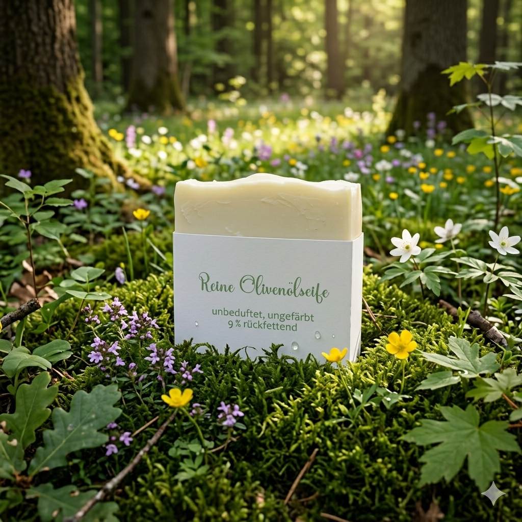 Reine Olivenölseife am Waldboden