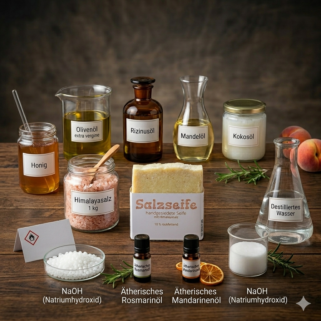 rohstoffe einer handgesiedeten naturseife